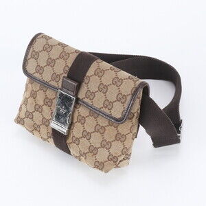 Gucci GG Canvas 131236 Leather Body Bag, Waist Pouch, Shoulder Bag for Men
